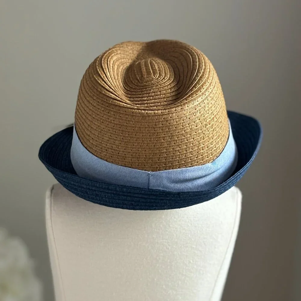 Boys Straw Fedora Navy Brown Blue Hat Boutique Portraits Dressy Toddler NWT